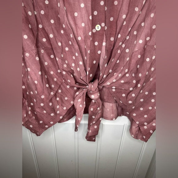 Fate Pink Ombre Polka Dot Tie Front Button Down Blouse - Picture 3 of 7